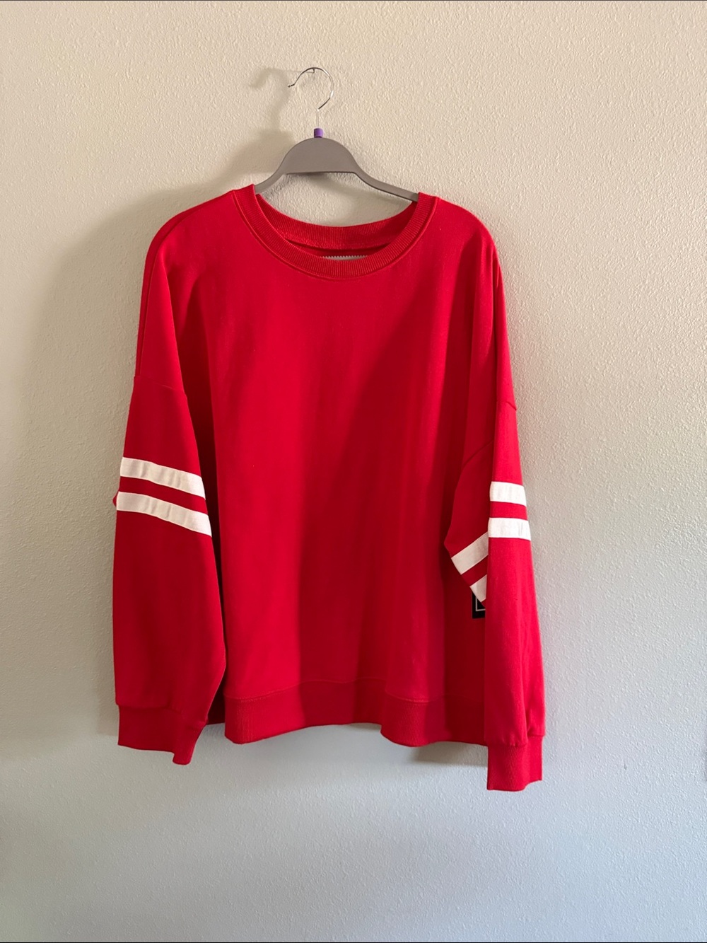 Red Pull-over Sweatshirt with White Stripes